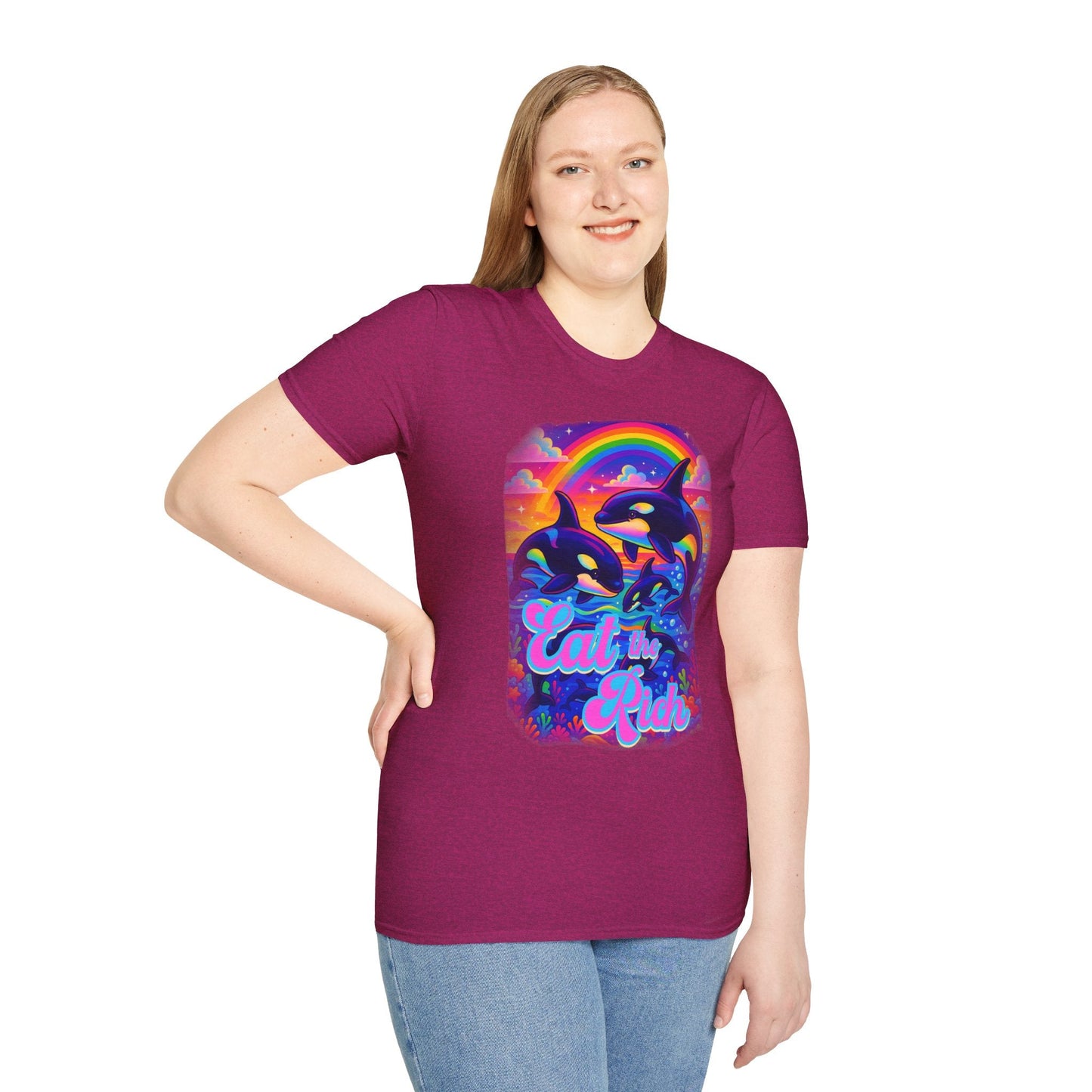Bespattered Facade Whimsical "Eat the Rich" Orcas Unisex Softstyle T-Shirt