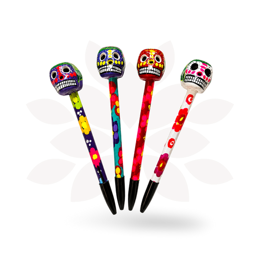 Hand-Painted Sugar Skull Ceramic Floral Pen - Unique Mexican Design - Mexico