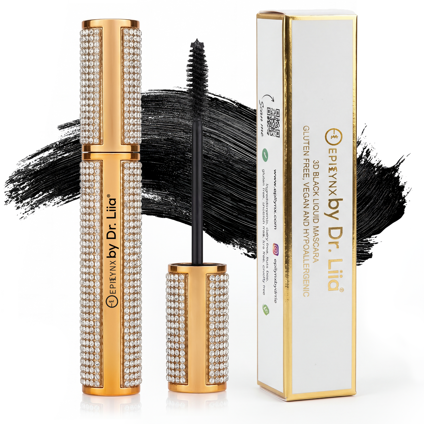 Mega Volume Vegan Mascara Black and Blue – Smudge-Proof with Handmade Diamond Case