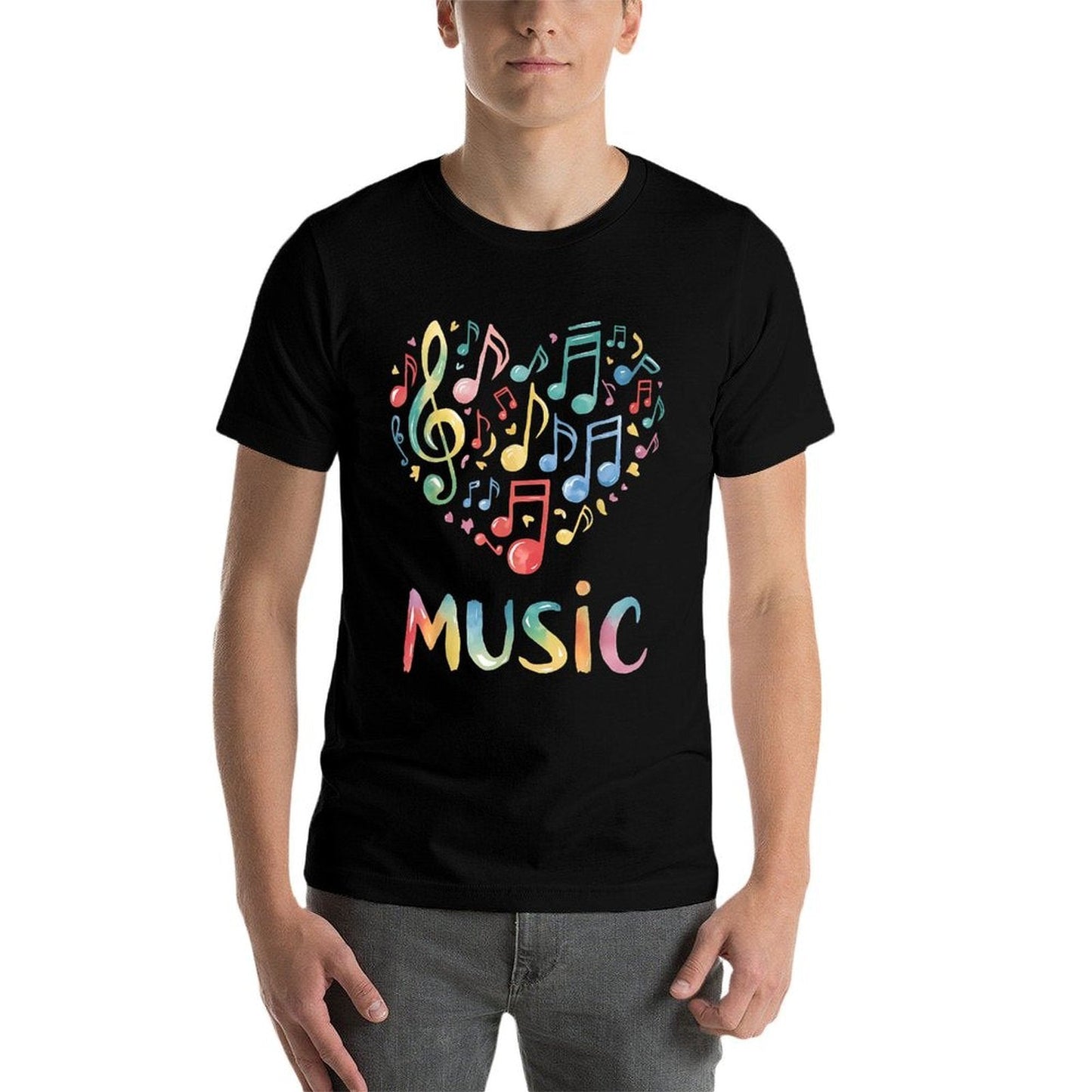 Music Lover Colorful Musical Notes Treble Clef Heart  Rolled Sleeves T-Shirt