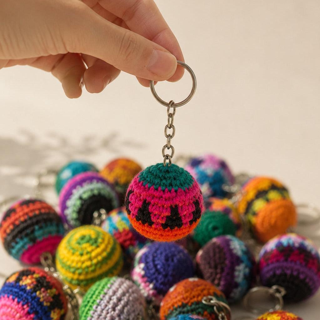 Mini Footbag Handmade Stress Ball Sack Knit Crochet Keychain – Guatemala